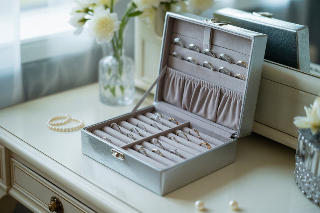 boîte à bijoux grise