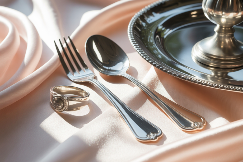 couverts plateau et bague en argent