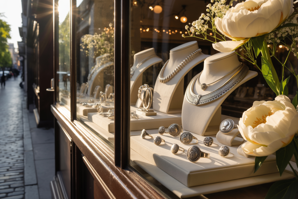 devanture de bijouterie bijoux en argent