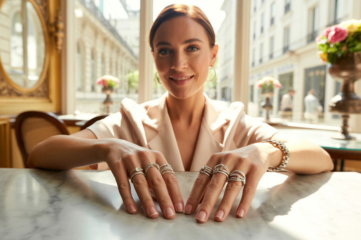 femme qui porte des bagues en argent