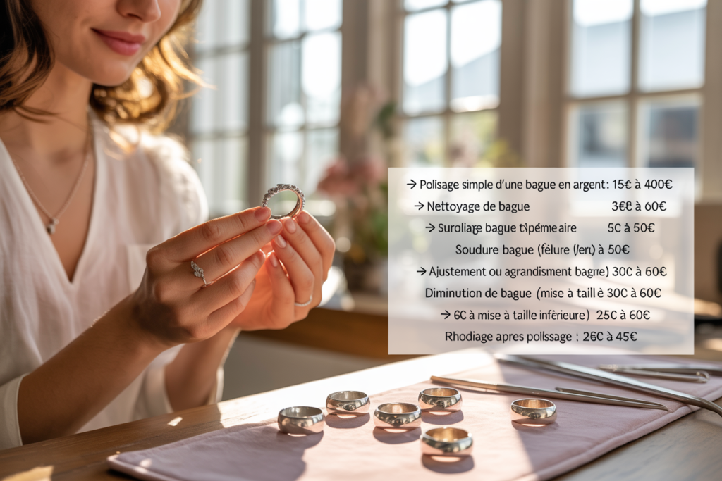tarifs des services concernant une bague en argent